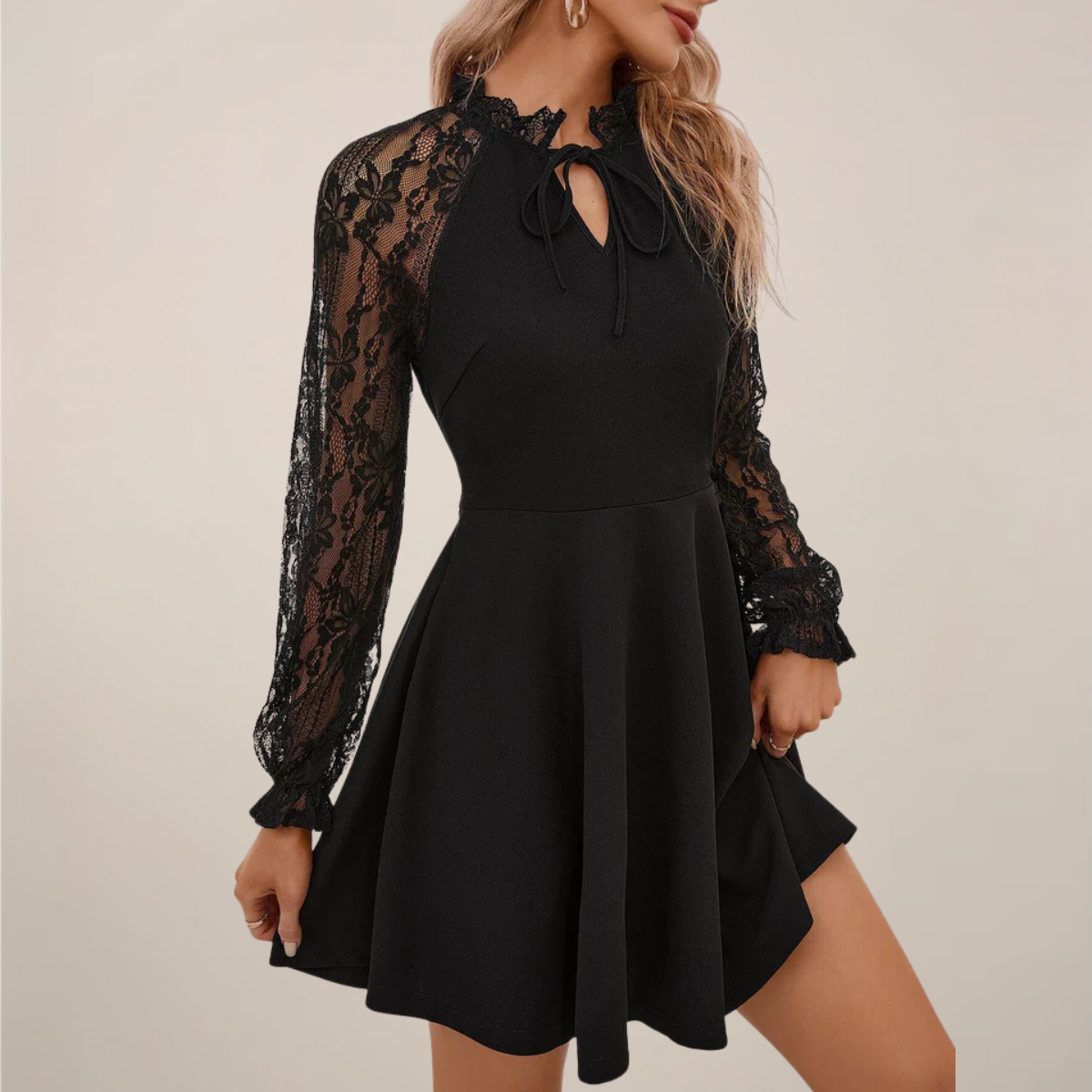 Robe Mini Chic à Manches en Dentelle pour Occasions Spéciales