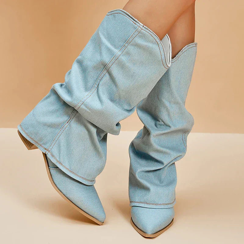 Camila - Bottes en Denim Élégantes Jusqu'aux Genoux pour Toutes Occasions