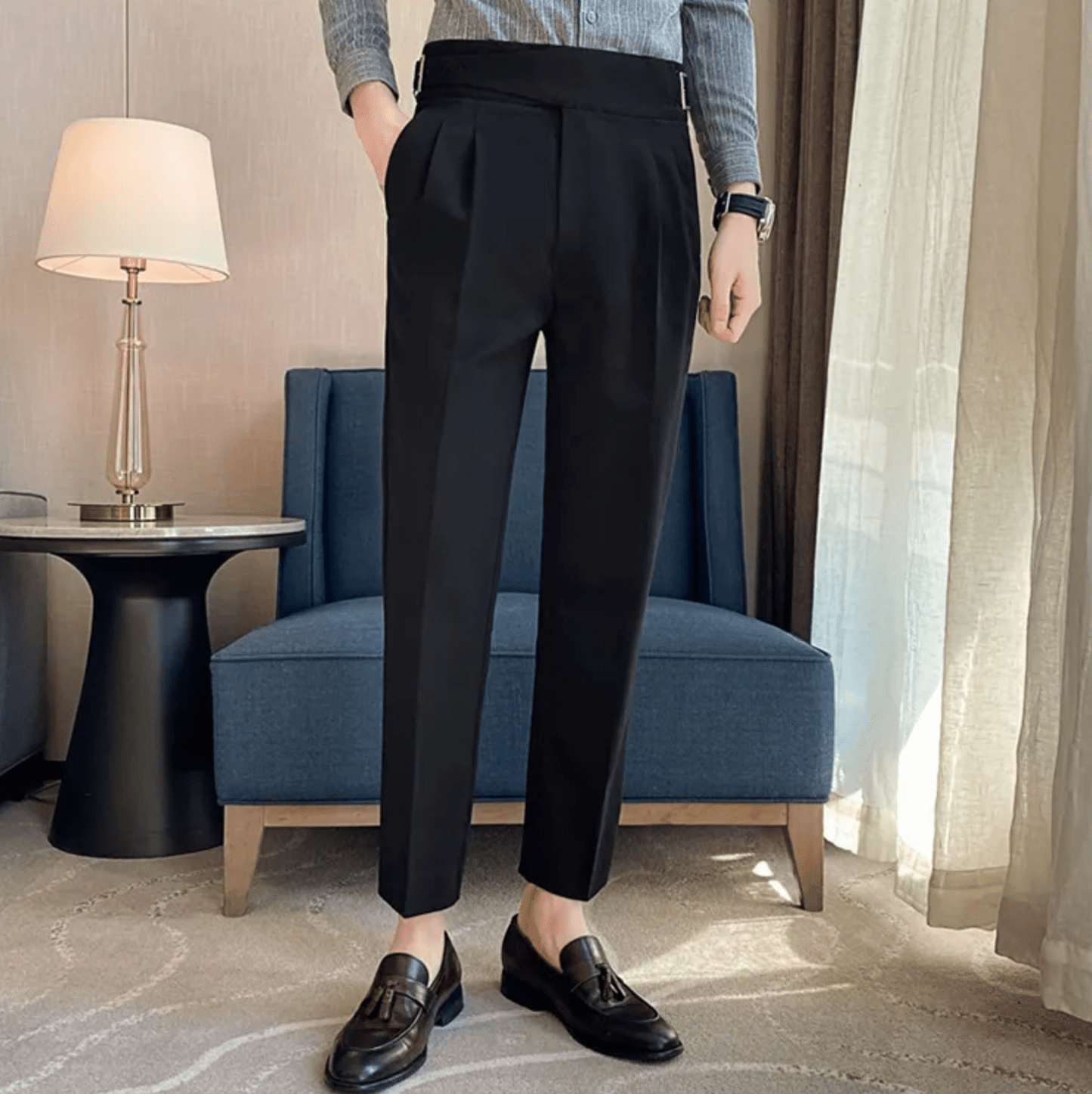 Pantalons Plissés Formels Hauts pour Hommes pour Événements