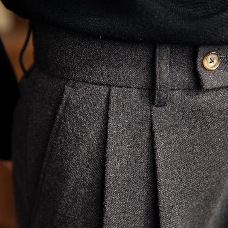 Pantalon de Costume Homme à Taille Haute et Plis Élégant