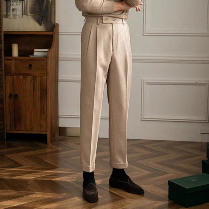 Pantalon de Costume Homme à Taille Haute et Plis Élégant