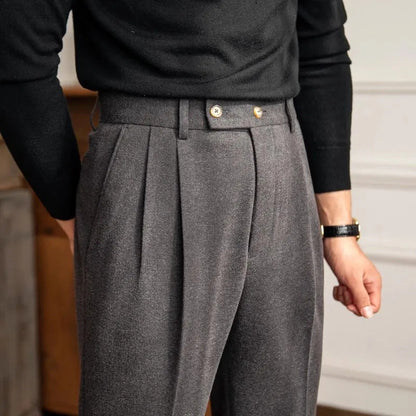 Pantalon de Costume Homme à Taille Haute et Plis Élégant