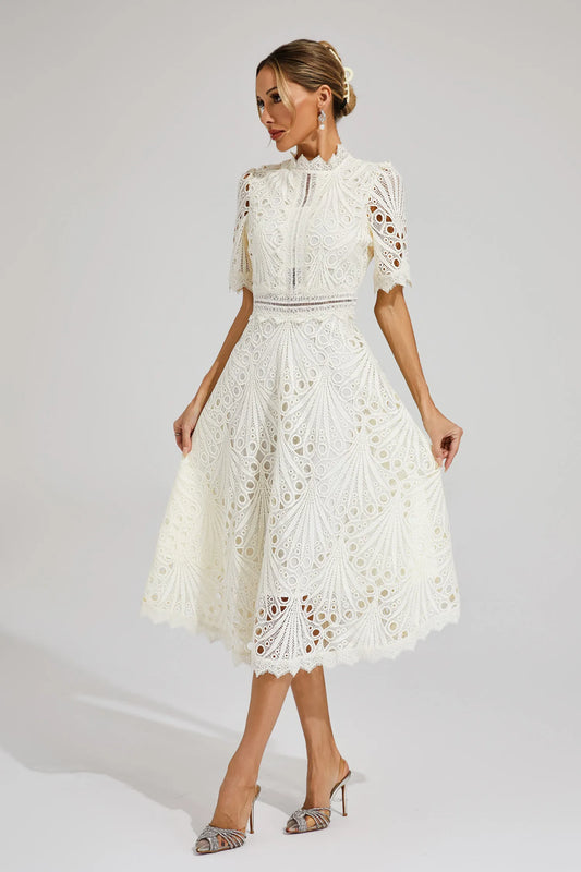 Robe Midi en Dentelle Chic pour Mariages et Événements