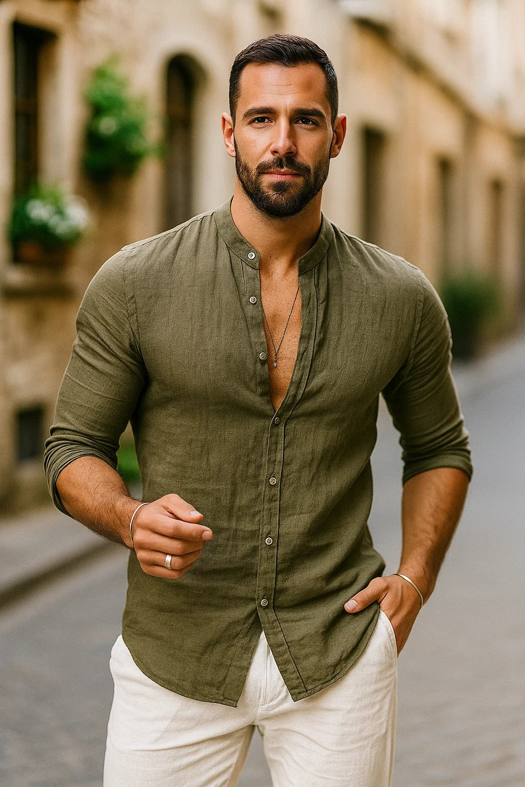 Chemise à Manches 3/4 pour Hommes - Mélange de Coton Élégant pour un Usage Quotidien