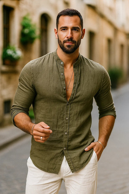 Chemise à Manches 3/4 pour Hommes - Mélange de Coton Élégant pour un Usage Quotidien