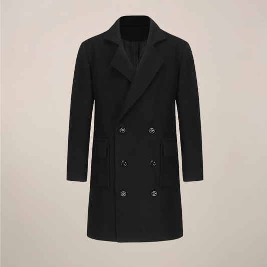 Manteau Long Noir pour Homme à Double Boutonnage – Manteau Élégant pour le Bureau et les Événements d'Hiver