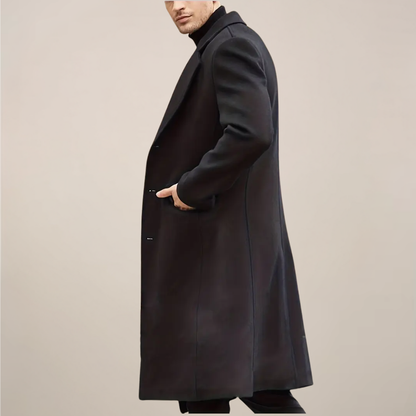 Manteau Long Noir pour Homme - Manteau Élégant à Simple Boutonnage pour Événements d'Hiver