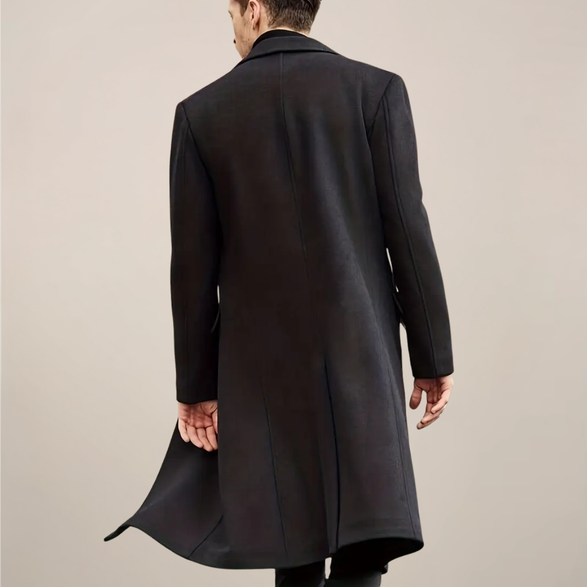 Manteau Long Noir pour Homme - Manteau Élégant à Simple Boutonnage pour Événements d'Hiver