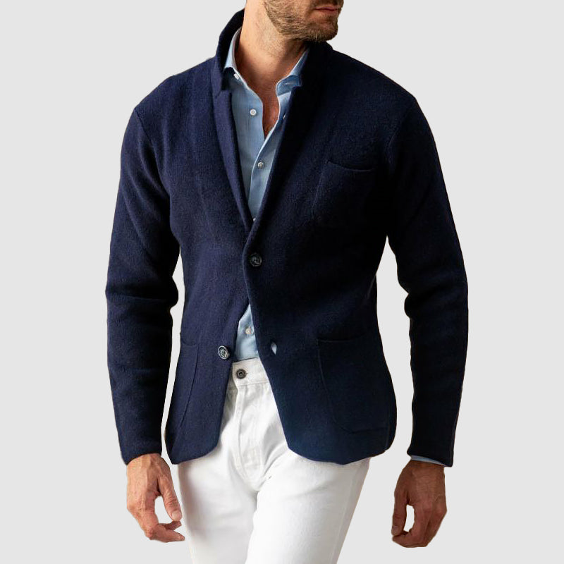 Veste Blazer en Tricot pour Hommes avec Deux Boutons et Poches