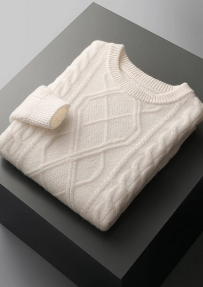 Pull à col rond en tricot torsadé pour hommes - Indispensable cosy de l'hiver