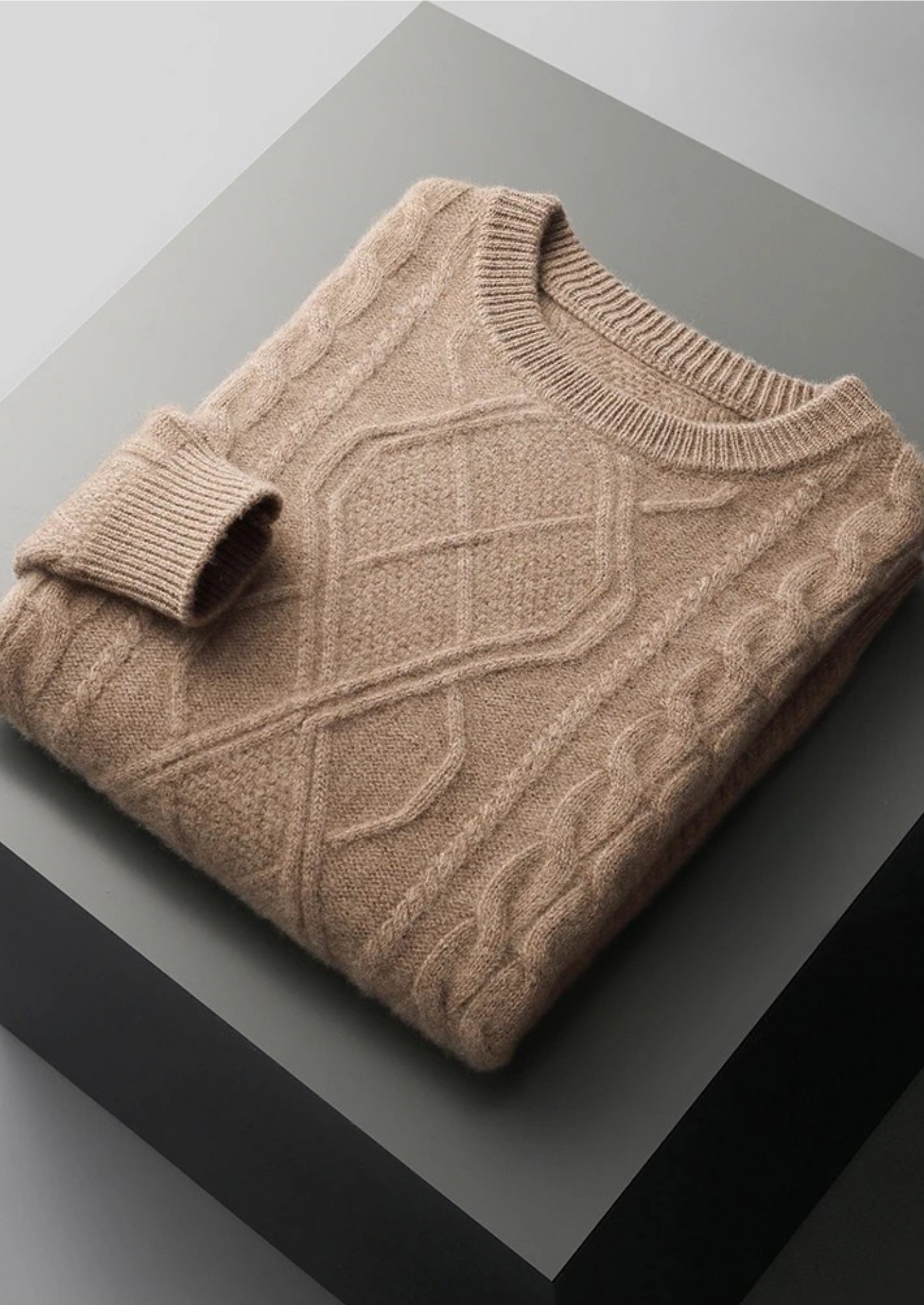 Pull à col rond en tricot torsadé pour hommes - Indispensable cosy de l'hiver