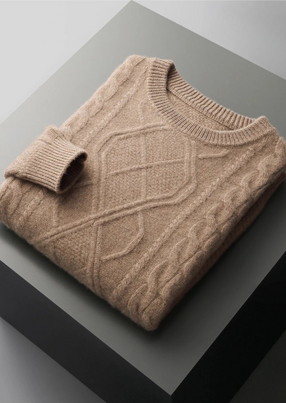 Pull à col rond en tricot torsadé pour hommes - Indispensable cosy de l'hiver