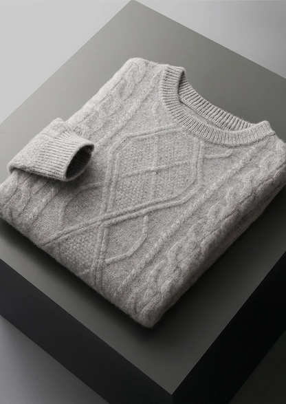 Pull à col rond en tricot torsadé pour hommes - Indispensable cosy de l'hiver