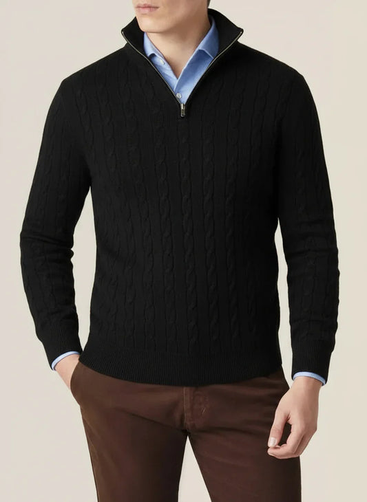 Pull à Col Zippé pour Homme en Tricot Câble - Col Montant Élégant pour Toutes les Occasions