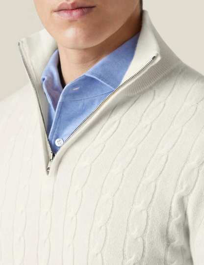 Pull à col zippé pour homme en tricot torsadé – Tricot élégant pour toutes les occasions