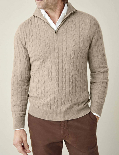 Pull à col zippé pour homme en tricot torsadé – Tricot élégant pour toutes les occasions