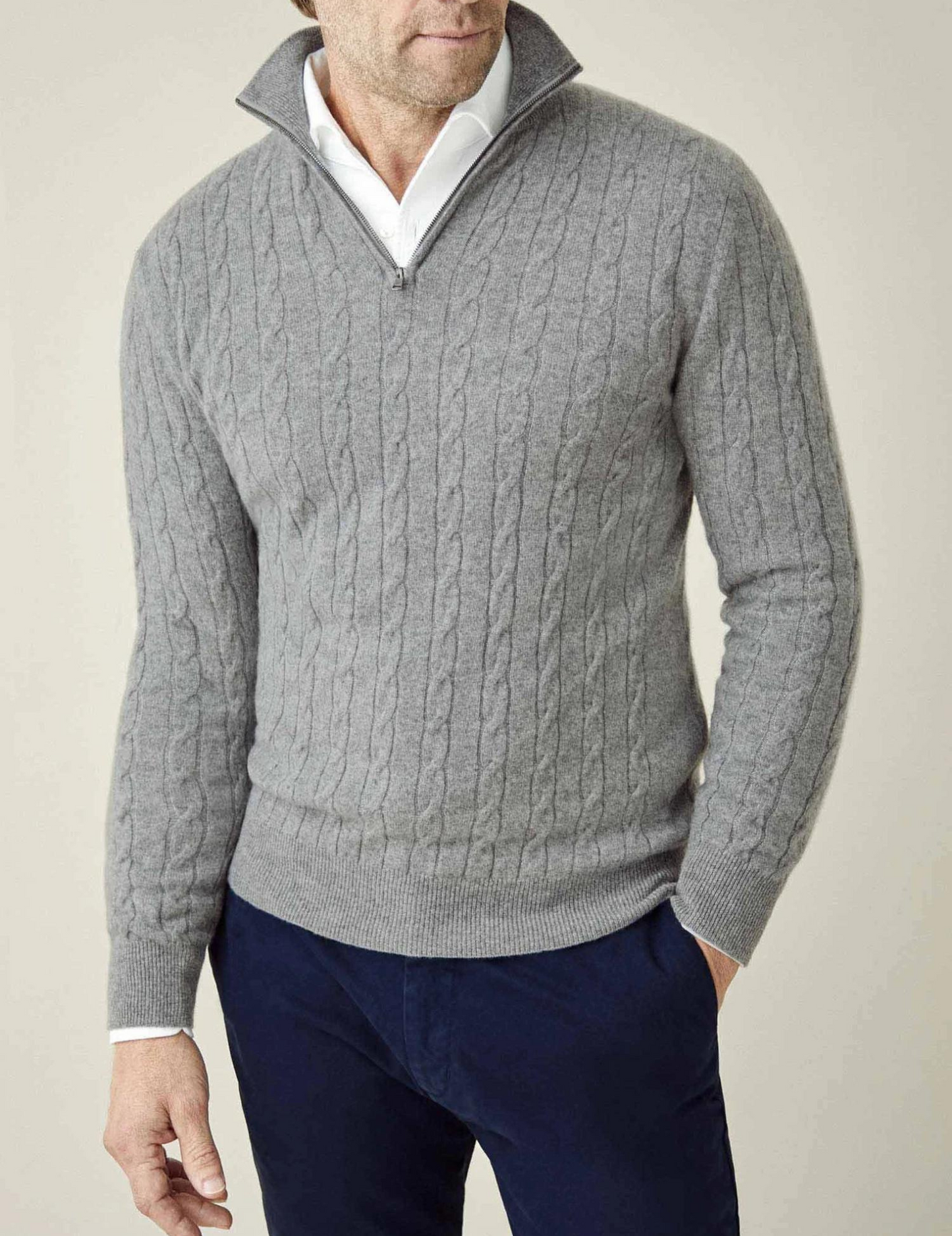 Pull à col zippé pour homme en tricot torsadé – Tricot élégant pour toutes les occasions