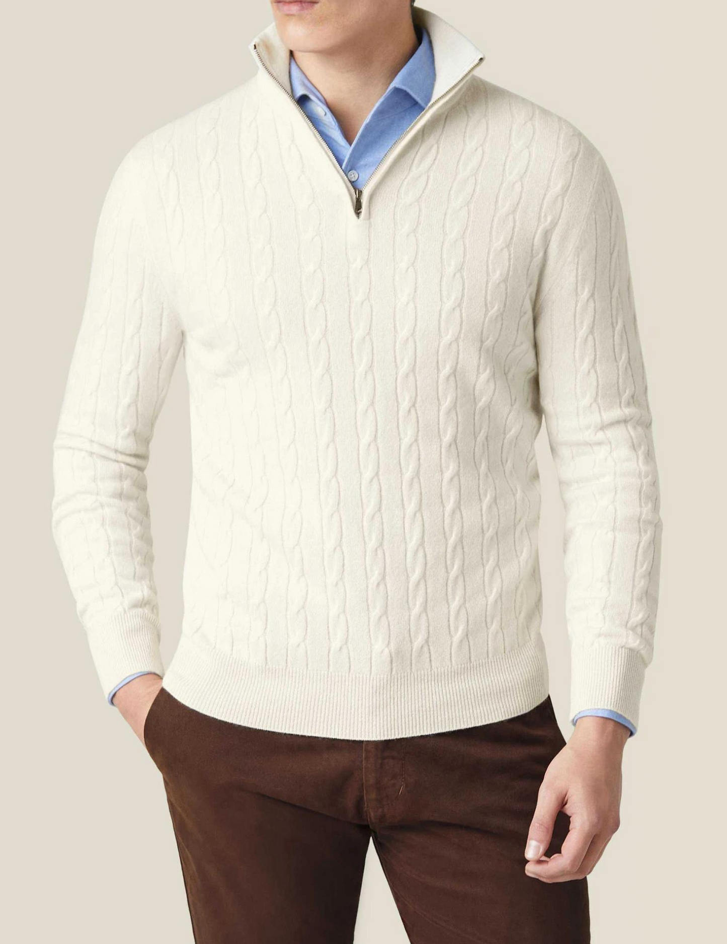 Pull à col zippé pour homme en tricot torsadé – Tricot élégant pour toutes les occasions