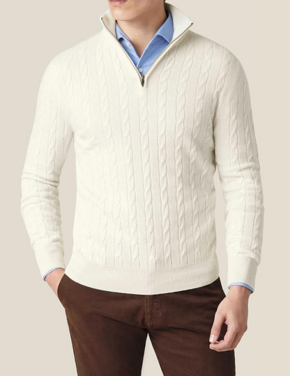 Pull à col zippé pour homme en tricot torsadé – Tricot élégant pour toutes les occasions