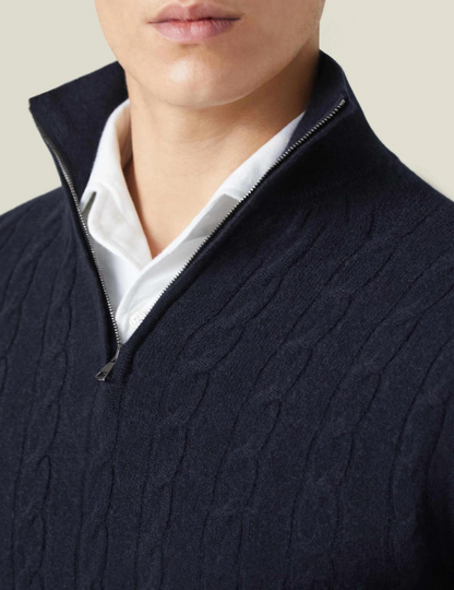 Pull à col zippé pour homme en tricot torsadé – Tricot élégant pour toutes les occasions