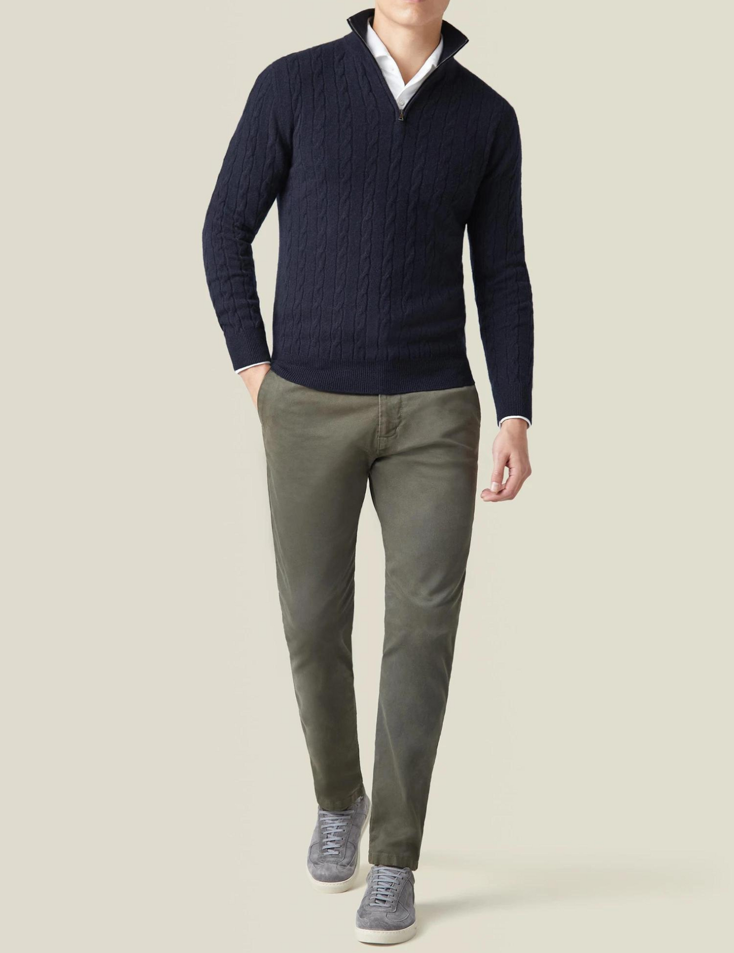 Pull à col zippé pour homme en tricot torsadé – Tricot élégant pour toutes les occasions