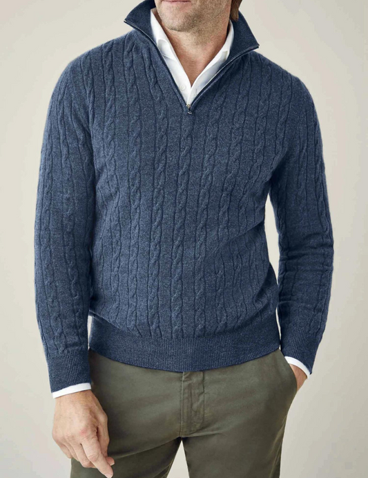 Pull à col zippé pour homme en tricot torsadé – Tricot élégant pour toutes les occasions