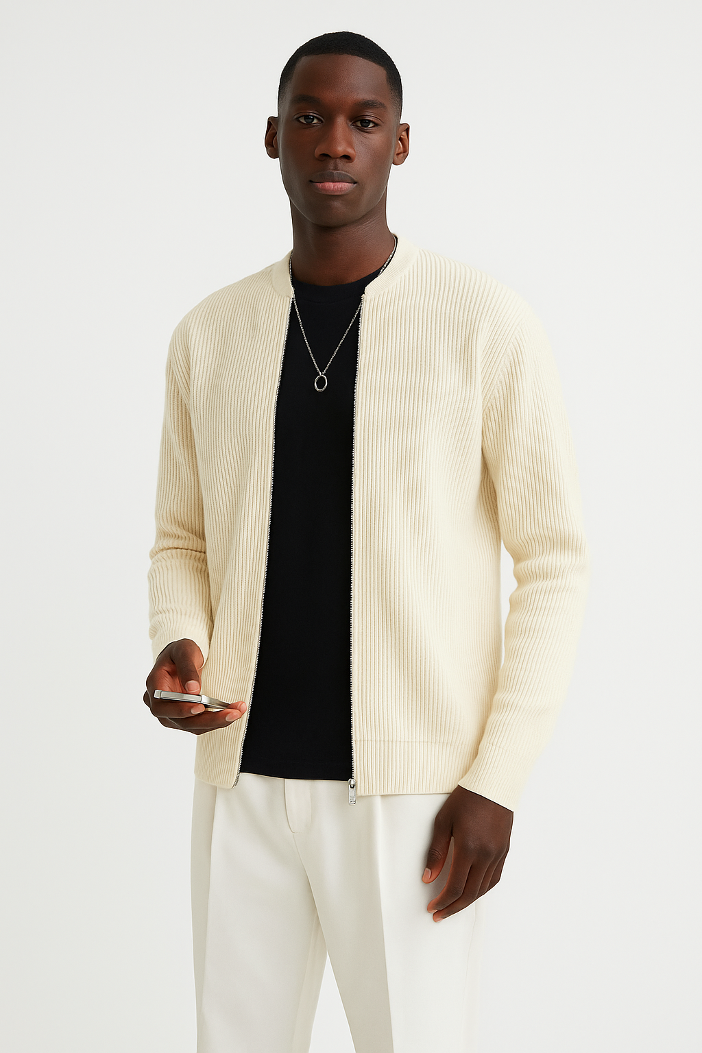 Cardigan en Maille Côtelée pour Hommes - Pull à Double Fermeture Éclair Élégant pour Toutes les Occasions