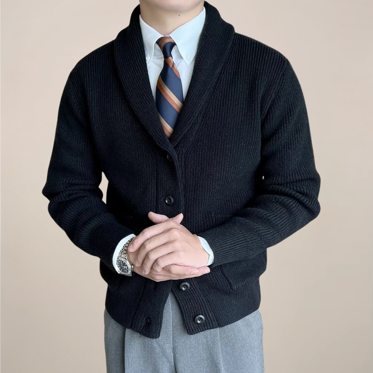 Gilet en Maille Côtelée pour Hommes avec Col Châle pour un Style Smart-Casual