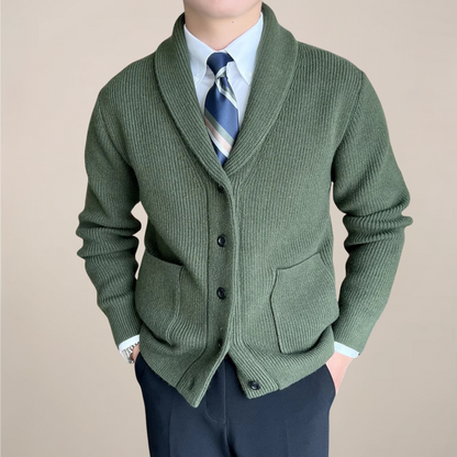 Gilet en Maille Côtelée pour Hommes avec Col Châle pour un Style Smart-Casual