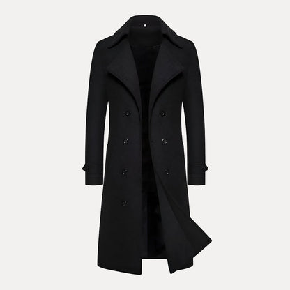 Manteau Long Croisé pour Homme – Manteau d'Hiver Classique avec Revers Pointe