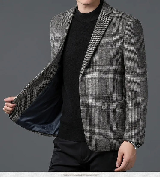 Blazer à Carreaux Glen pour Hommes - Design Élégant à Deux Boutons pour Tenues Formelles et Décontractées