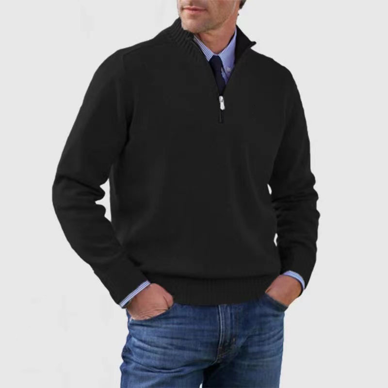 Pull à col montant zippé pour homme – Bordure côtelée pour un superposition élégante