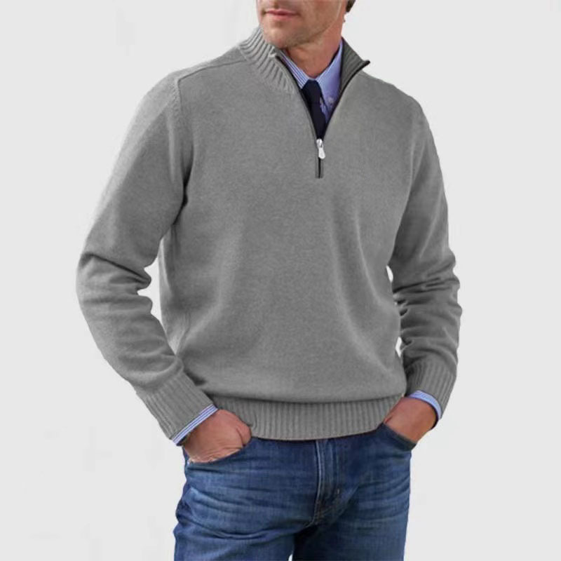 Pull à col montant zippé pour homme – Bordure côtelée pour un superposition élégante