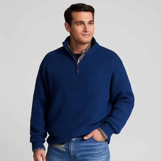 Pull pour homme à col montant et zip demi