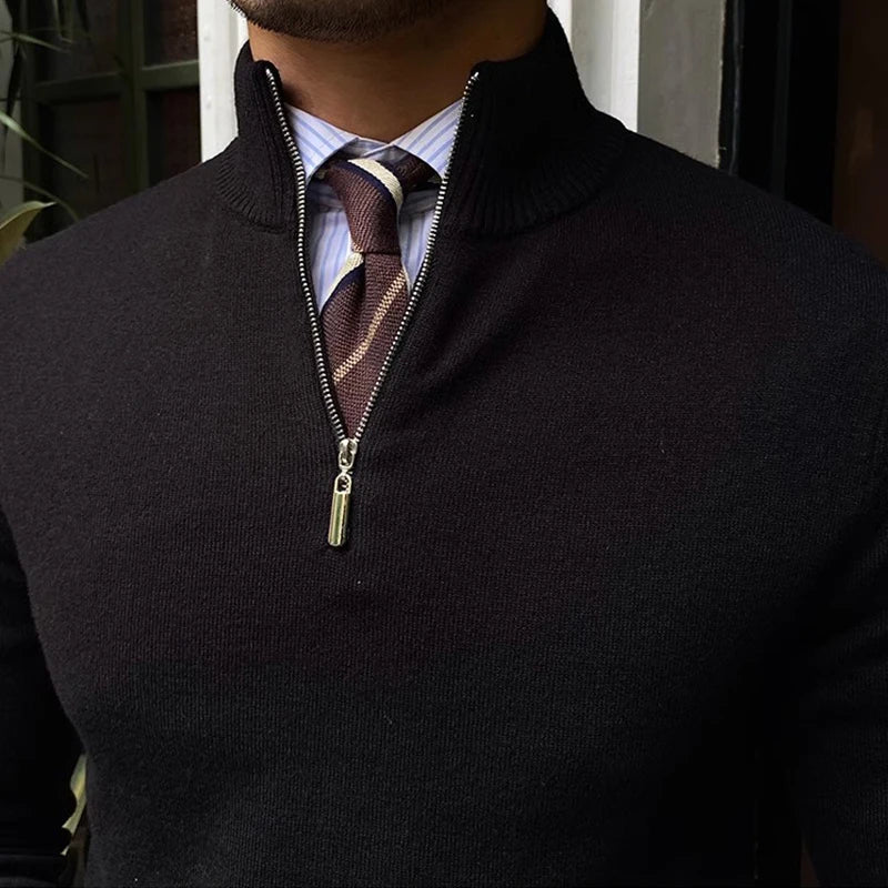Pull en Maille à Col Zippé pour Hommes pour l'Automne et l'Hiver