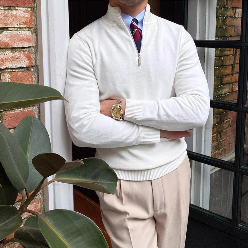 Pull en Maille à Col Zippé pour Hommes pour l'Automne et l'Hiver