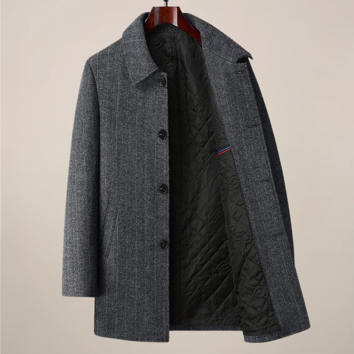 Manteau de voiture en chevrons pour homme – Col pointu élégant