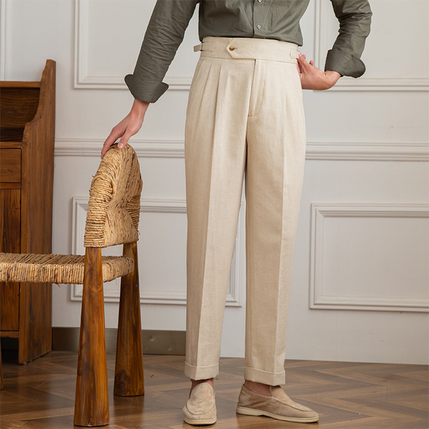 Pantalon plissé taille haute style italien pour hommes pour événements formels