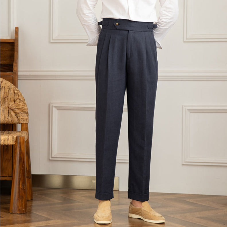 Pantalon plissé taille haute style italien pour hommes pour événements formels