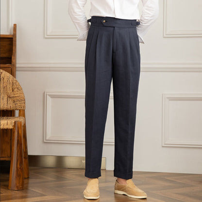 Pantalon plissé taille haute style italien pour hommes pour événements formels