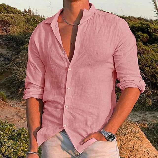 Chemise en Lin à Manches Longues pour Hommes pour le Printemps et l'Été