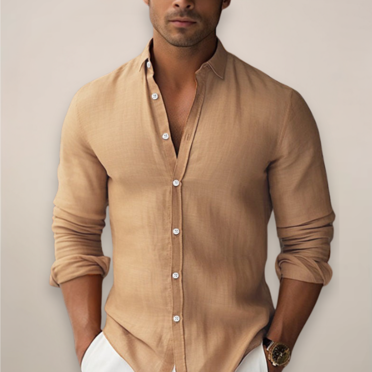 Chemise d'été en lin pour hommes – Chemise à manches courtes avec boutons pour occasions élégantes