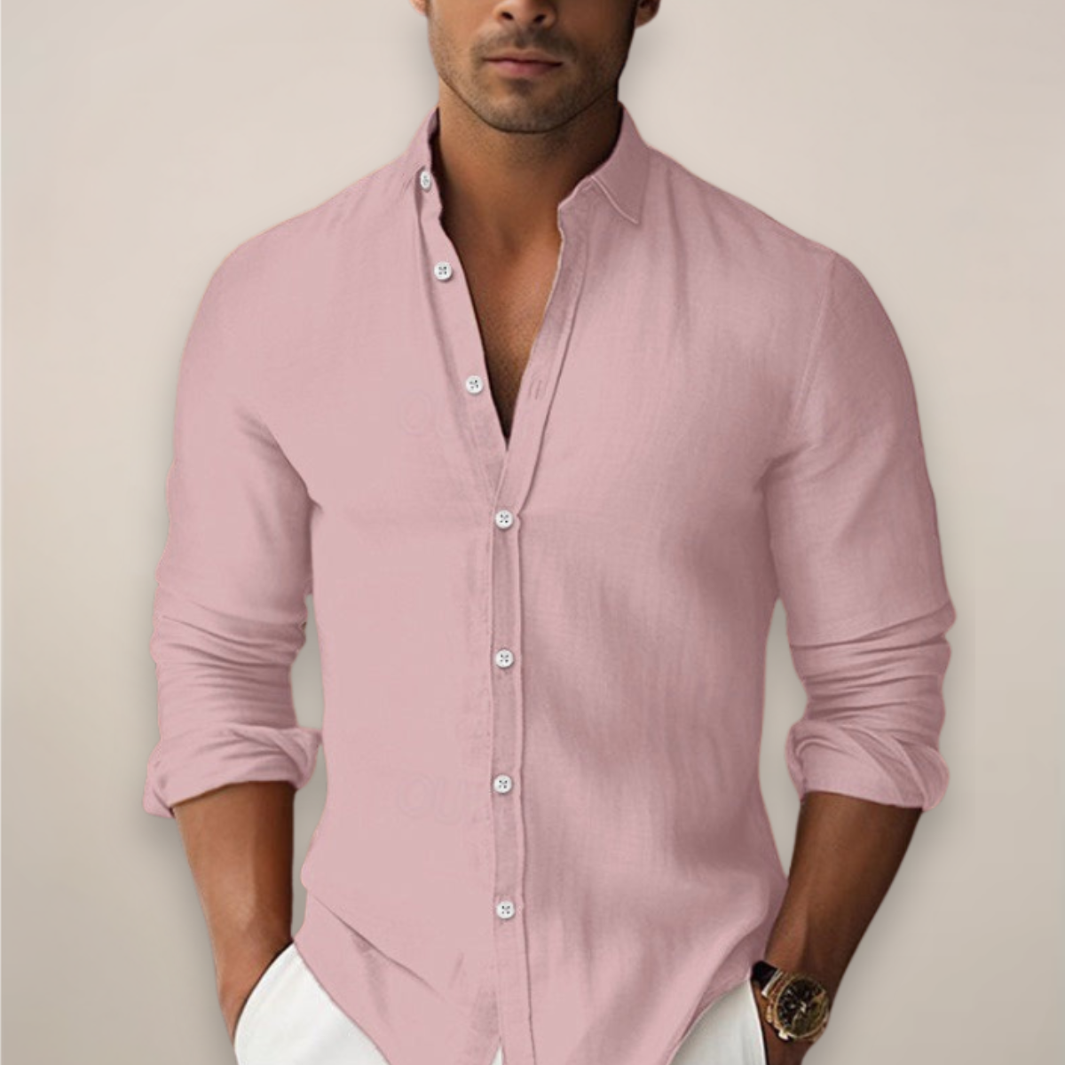 Chemise d'été en lin pour hommes – Chemise à manches courtes avec boutons pour occasions élégantes