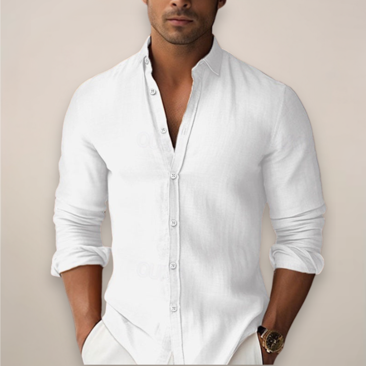 Chemise d'été en lin pour hommes – Chemise à manches courtes avec boutons pour occasions élégantes