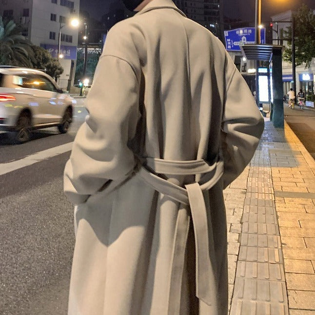 Manteau Long pour Homme avec Ceinture – Design en Laine Classique pour Occasions Formelles