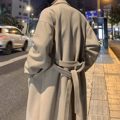 Manteau Long pour Homme avec Ceinture – Design en Laine Classique pour Occasions Formelles