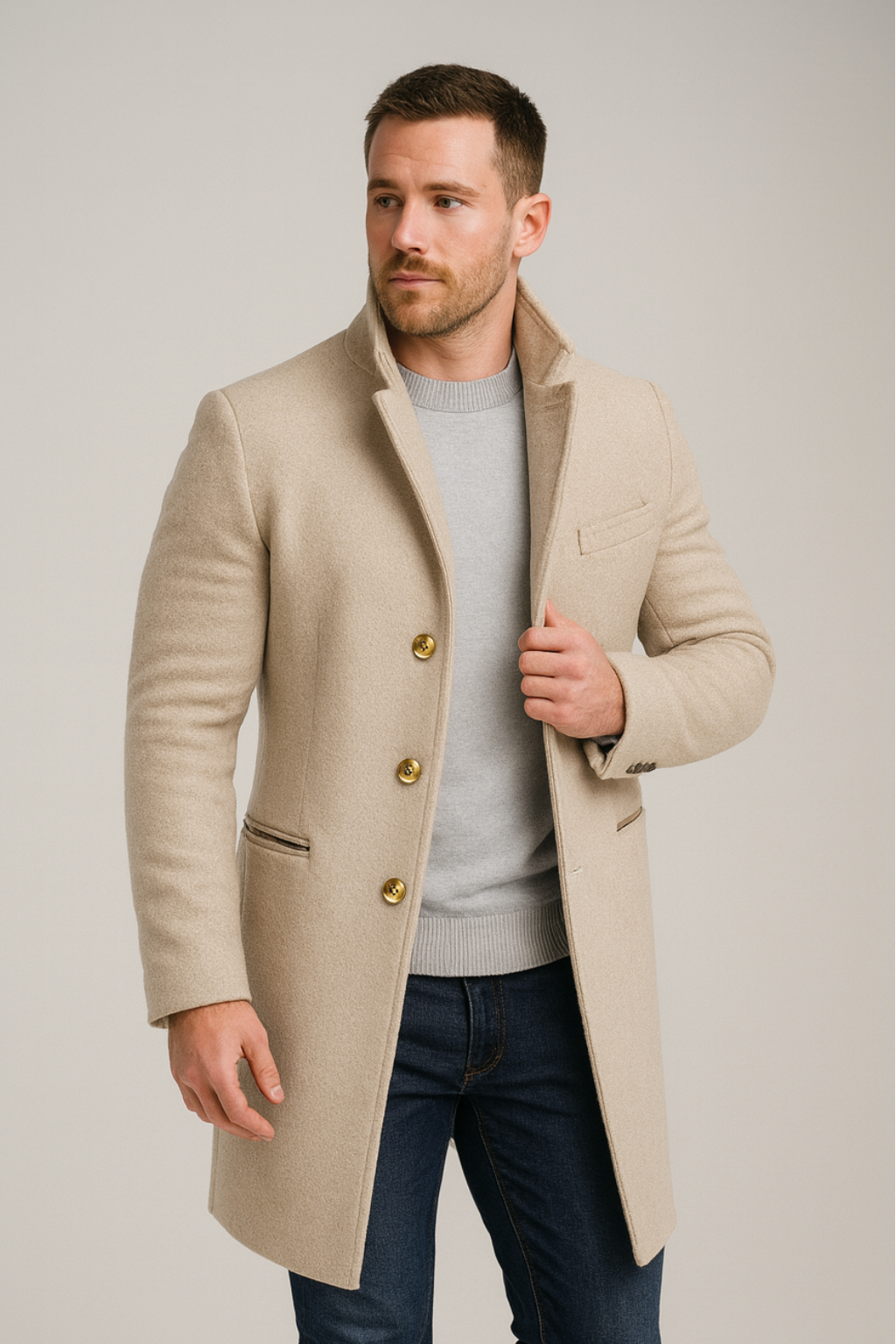 Manteau Long Noir pour Homme avec Boutons Dorés - Idéal pour Événements Formels