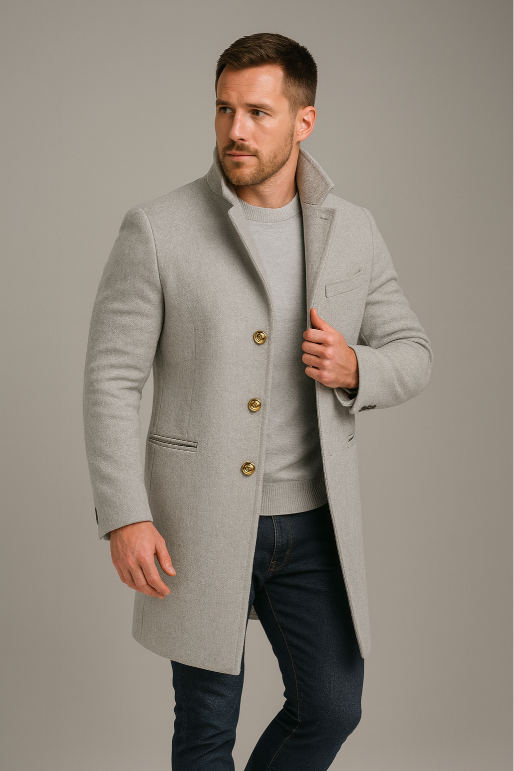 Manteau Long Noir pour Homme avec Boutons Dorés - Idéal pour Événements Formels