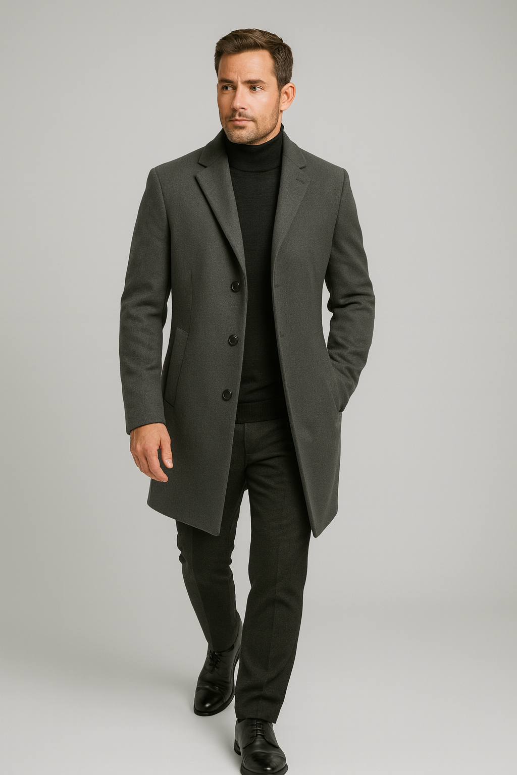 Manteau Long Classique pour Homme - Design Élégant à Revers Cranté