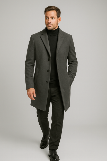 Manteau Long Classique pour Homme - Design Élégant à Revers Cranté